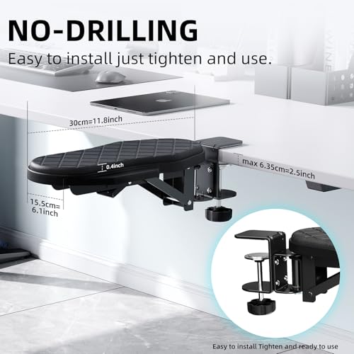 CABTE Ergonomics Desk Extender Tray, Table Mount Arm Wrist Rest Shelf, 90° Foldable Elbow Arm Support,Foldable, 180° Swivel, Computer Desk Extender Tray for Home and Office (Folding and Rotating) - Image 2