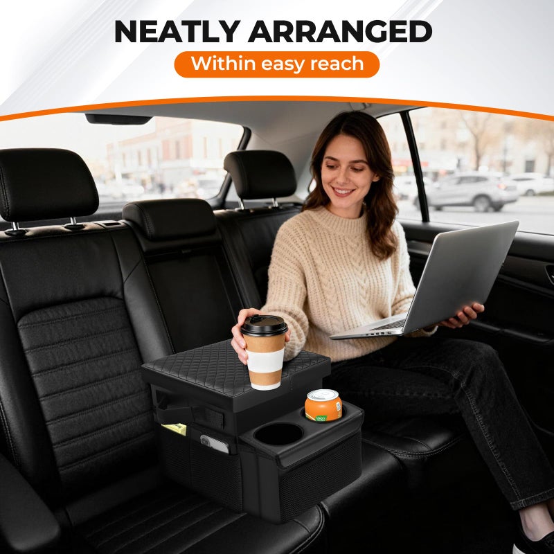 Autorder Car Seat Organizer with 2 Cup Holders - Foldable Universal Rear Bench Seat Console, 21 Qt Large Seat Organizer and Storage, Car Seat Back Storage Box (Black) - Image 2