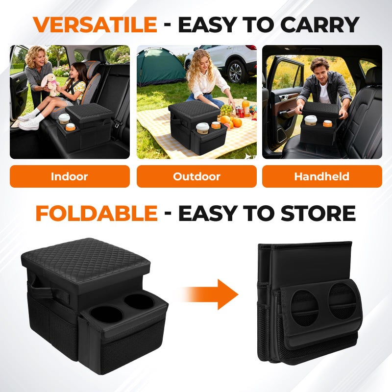 Autorder Car Seat Organizer with 2 Cup Holders - Foldable Universal Rear Bench Seat Console, 21 Qt Large Seat Organizer and Storage, Car Seat Back Storage Box (Black) - Image 4