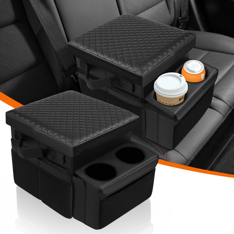 Autorder Car Seat Organizer with 2 Cup Holders - Foldable Universal Rear Bench Seat Console, 21 Qt Large Seat Organizer and Storage, Car Seat Back Storage Box (Black) - Image 1