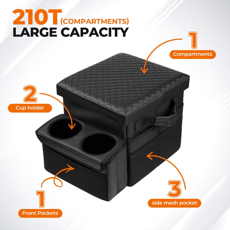 Autorder Car Seat Organizer with 2 Cup Holders - Foldable Universal Rear Bench Seat Console, 21 Qt Large Seat Organizer and Storage, Car Seat Back Storage Box (Black) - Image 3