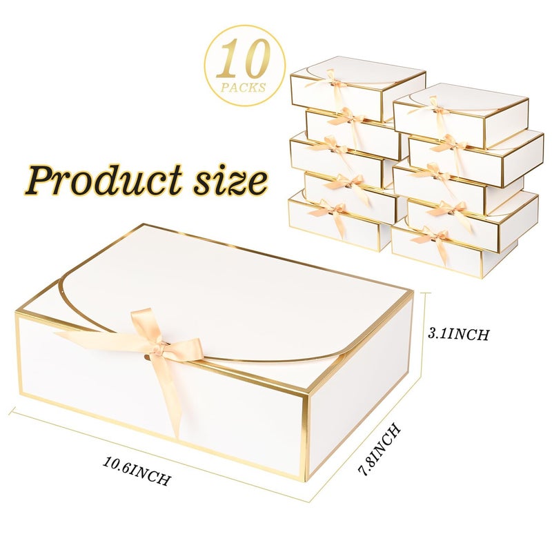 WLUSEAXI 10 Pack Gold Foil Gift Boxes with Lids, 10.6x7.8x3.1Inch Luxury Bridesmaid Proposal Box, White Gift Boxes for Presents, Wedding, Baby Shower, Birthday Party - Image 2