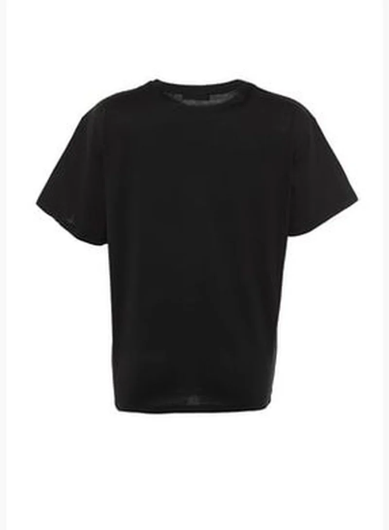 trendyol Black 100% Cotton Boyfriend/Wide Fit Crew Neck Knitted T-Shirt TWOSS20TS0134