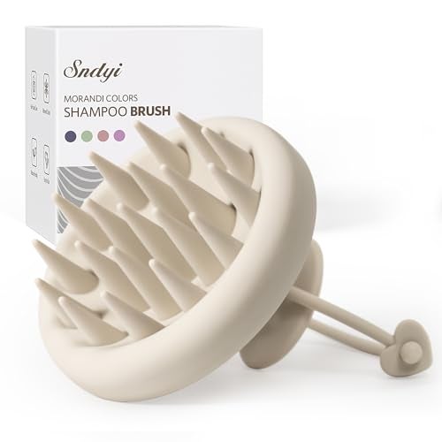Sndyi Silicone Scalp Massager Shampoo Brush, Hair Scrubber with Soft Silicone Bristles, Scalp Scrubber/Exfoliator for Dandruff Removal, Wet Dry Scalp Brush for Hair Growth & Scalp Care, Oatmeal - Image 1