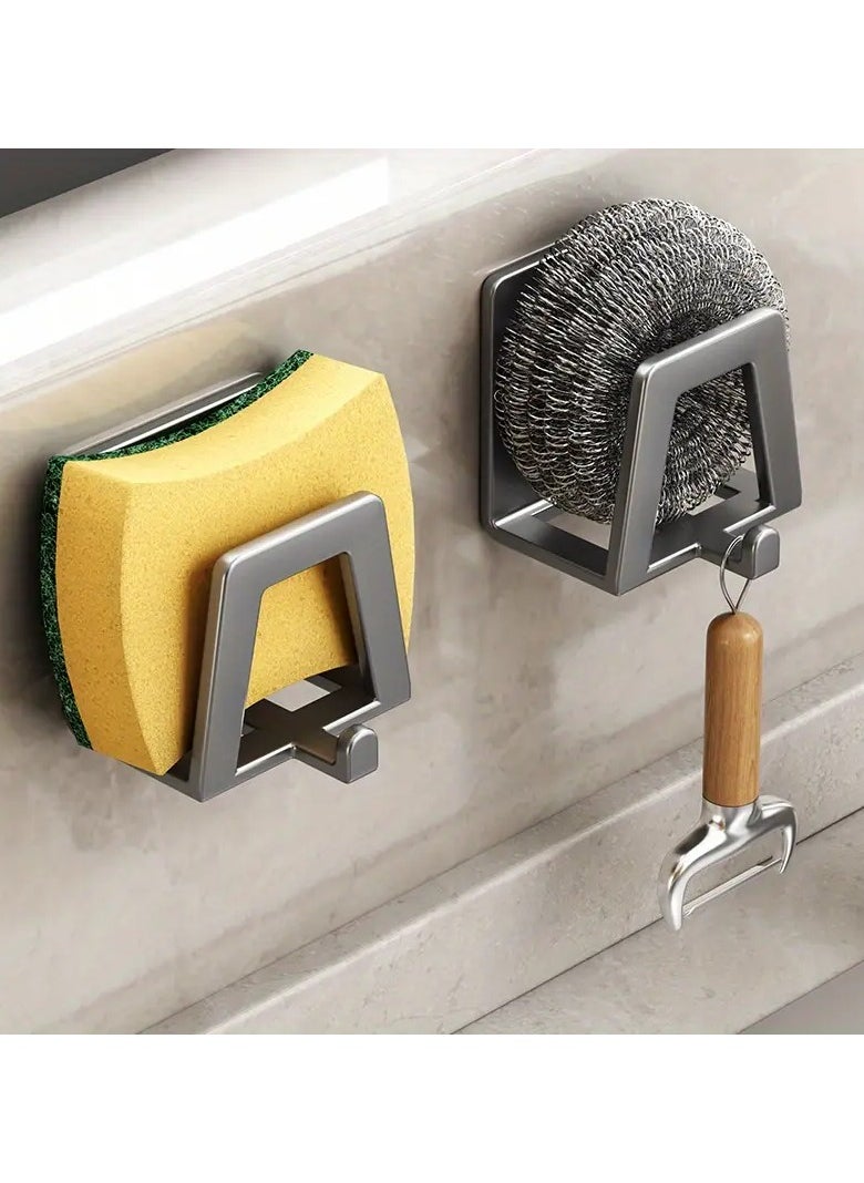Goolsky 1pc Contemporary Self-Adhesive Sink Storage Rack Hook, Metal Kitchen Organizer For Sponge And Soap, Carbon Steel Drainage Wall Hanging Shelf For Sink Decor And Space Saving  - Image 5