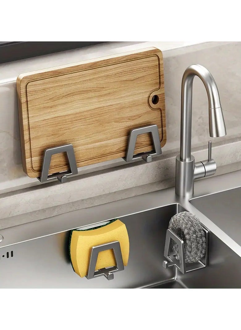Goolsky 1pc Contemporary Self-Adhesive Sink Storage Rack Hook, Metal Kitchen Organizer For Sponge And Soap, Carbon Steel Drainage Wall Hanging Shelf For Sink Decor And Space Saving  - Image 3