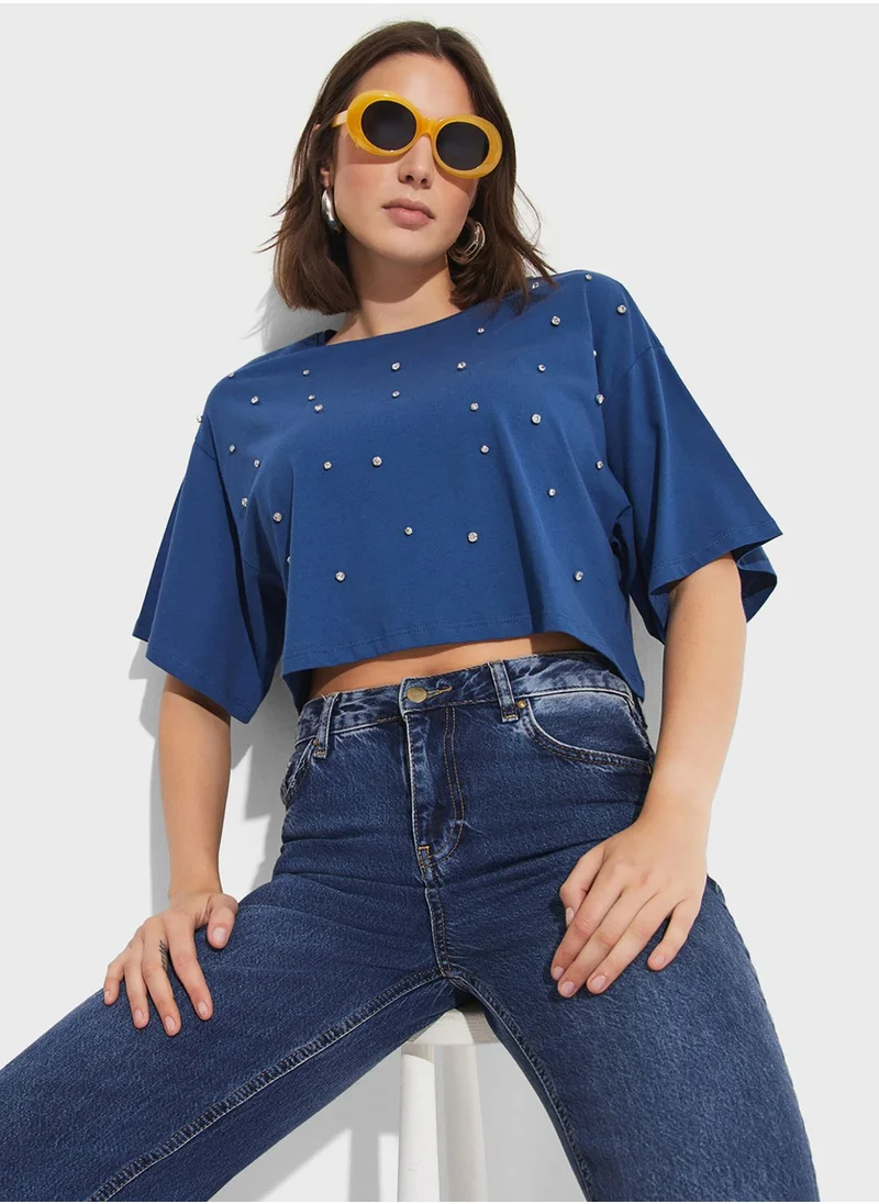 JUNE Embellished Crew Neck T-Shirt