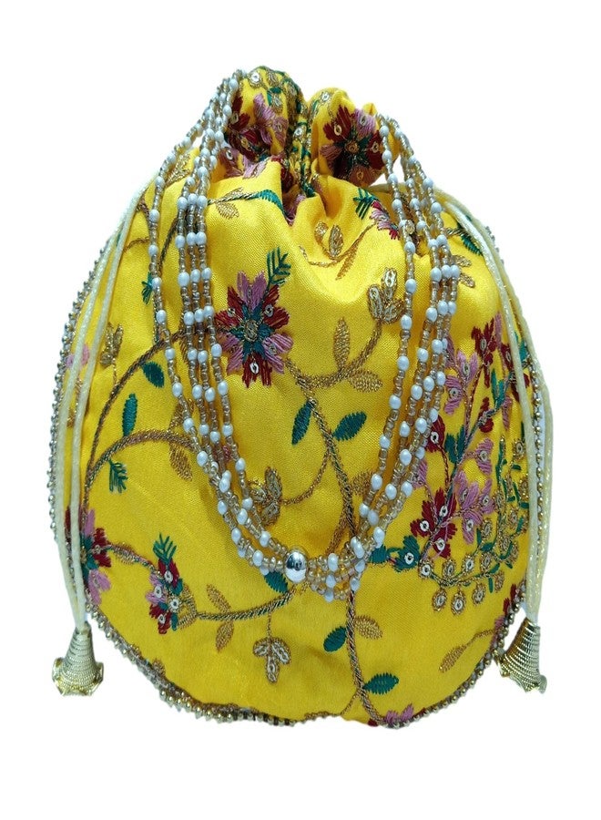 ATHZ Potli handbags for Women Hand carry pouches for Return gifting ethnic potli bags Embroidered (Yellow, Silk Gold Embroidered) - Image 1
