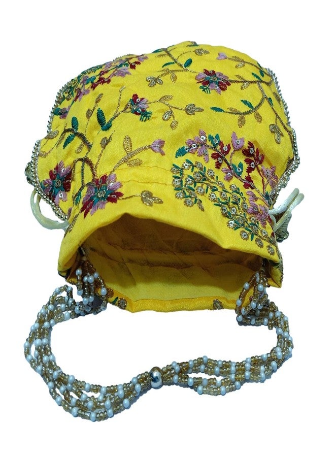 ATHZ Potli handbags for Women Hand carry pouches for Return gifting ethnic potli bags Embroidered (Yellow, Silk Gold Embroidered) - Image 3