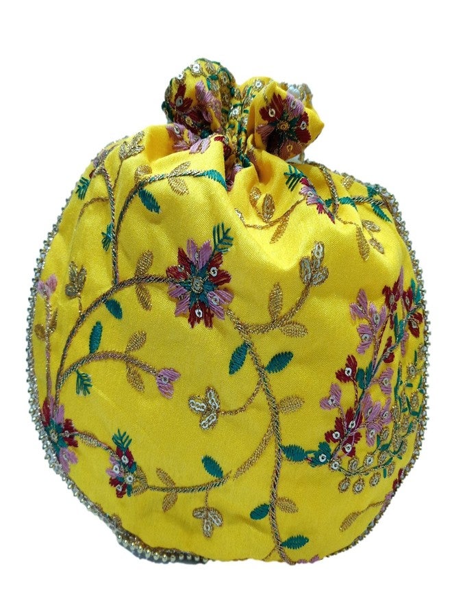 ATHZ Potli handbags for Women Hand carry pouches for Return gifting ethnic potli bags Embroidered (Yellow, Silk Gold Embroidered) - Image 4