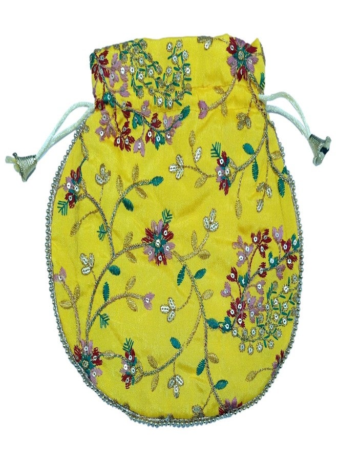 ATHZ Potli handbags for Women Hand carry pouches for Return gifting ethnic potli bags Embroidered (Yellow, Silk Gold Embroidered) - Image 2