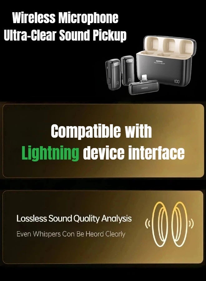 REMAX K15 Wireless Lavalier Microphone, Lightning Microphone, Plug-Play, With Noise Cancellation, Battery Compartment, Charging While in Use, Compatible With iPhone/iPad, Suitable For Video Recording/Live Streaming/Interviews/TikTok/YouTube (2 Mic). - Image 3