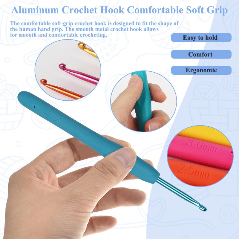 Coopay Crochet Hooks Ergonomic Soft Grip, 2mm-6mm Metal Crochet Set for Beginners, 19PCS Knitting Yarn Hook Kit w Stitch Marker, Knitting Needles for Arthritic Hands, Best DIY Craft Gift for Christmas - Image 3