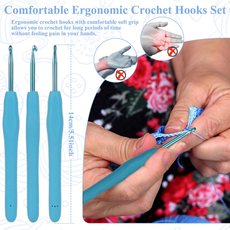 Coopay Crochet Hooks Ergonomic Soft Grip, 2mm-6mm Metal Crochet Set for Beginners, 19PCS Knitting Yarn Hook Kit w Stitch Marker, Knitting Needles for Arthritic Hands, Best DIY Craft Gift for Christmas - Image 2