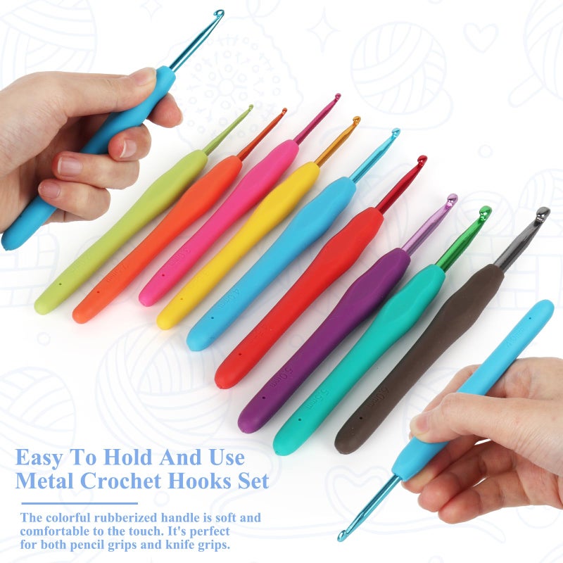 Coopay Crochet Hooks Ergonomic Soft Grip, 2mm-6mm Metal Crochet Set for Beginners, 19PCS Knitting Yarn Hook Kit w Stitch Marker, Knitting Needles for Arthritic Hands, Best DIY Craft Gift for Christmas - Image 5
