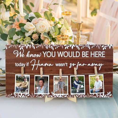 ElasignShopo Wedding Rustic In Loving Memory Wooden Sign With 5 Clips Memorial Wood Sign Wedding Decor for Reception Ceremony Table Picture Hanging Board to Honor Souls Eucalyptus Heaven Decorations, 16 x 8’’ - Image 1