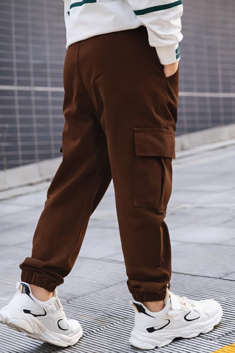 ADBUCKS Boys' Cotton Cargo Joggers – Soft, Casual Pants with Pockets II Boy's Relaxed Cargo Joggers Pants for Boy (in, Age, 8 Years, 9 Years, Brown) - Image 3
