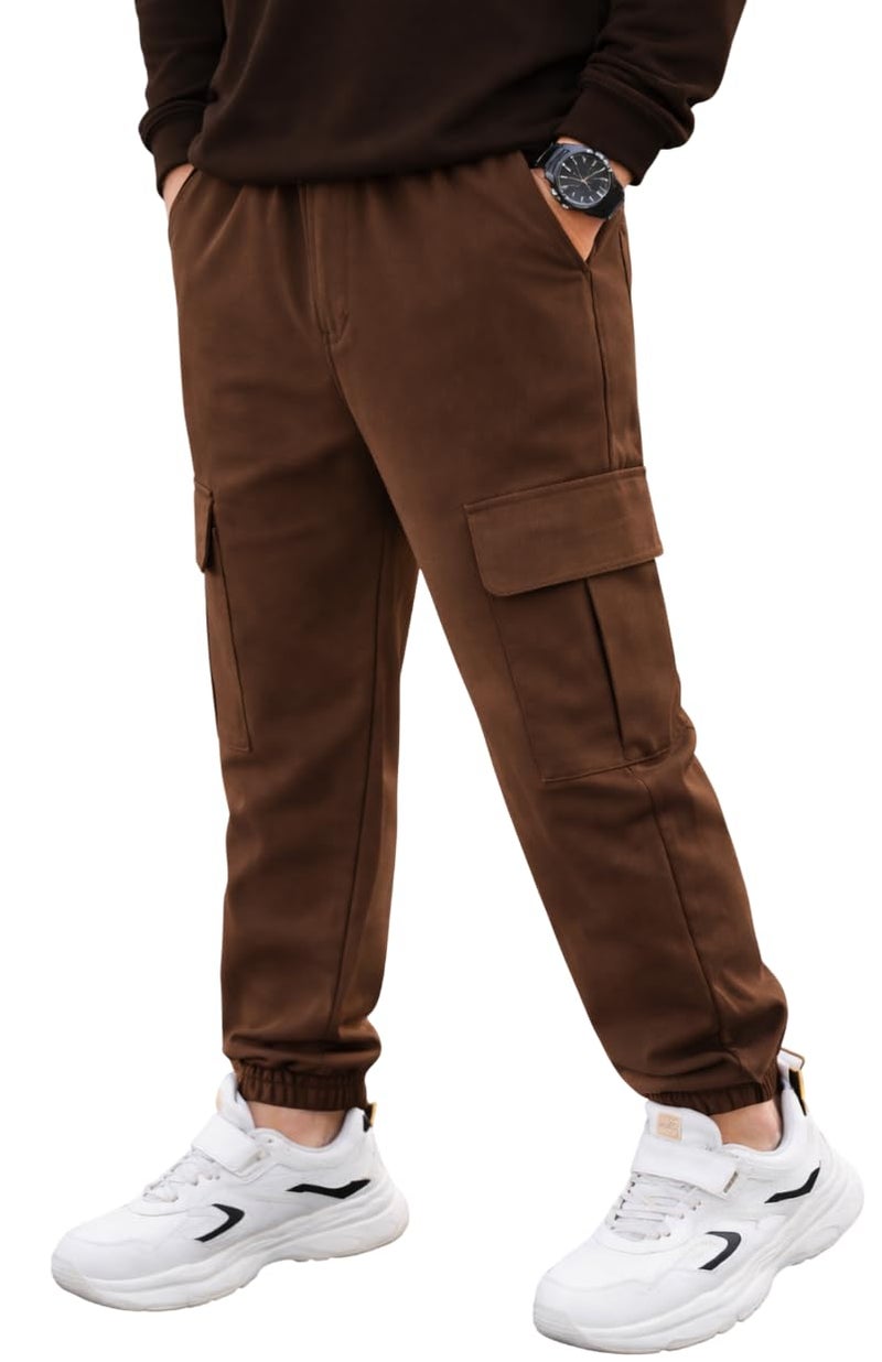 ADBUCKS Boys' Cotton Cargo Joggers – Soft, Casual Pants with Pockets II Boy's Relaxed Cargo Joggers Pants for Boy (in, Age, 8 Years, 9 Years, Brown) - Image 1