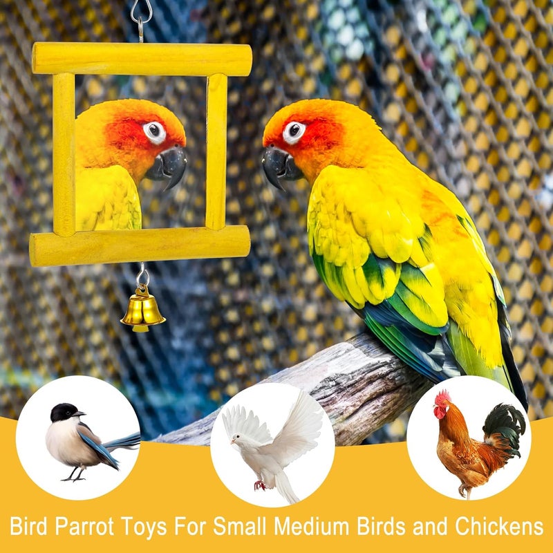 Lnngub Chicken Toys - 1pc Hanging Bell Parrot Chicken Swing Mirror + 2pcs Beak Grinding Stones for Enrichment, Perfect for Coop, Birds, Parrots, Hens, Roosters, and More - Image 4