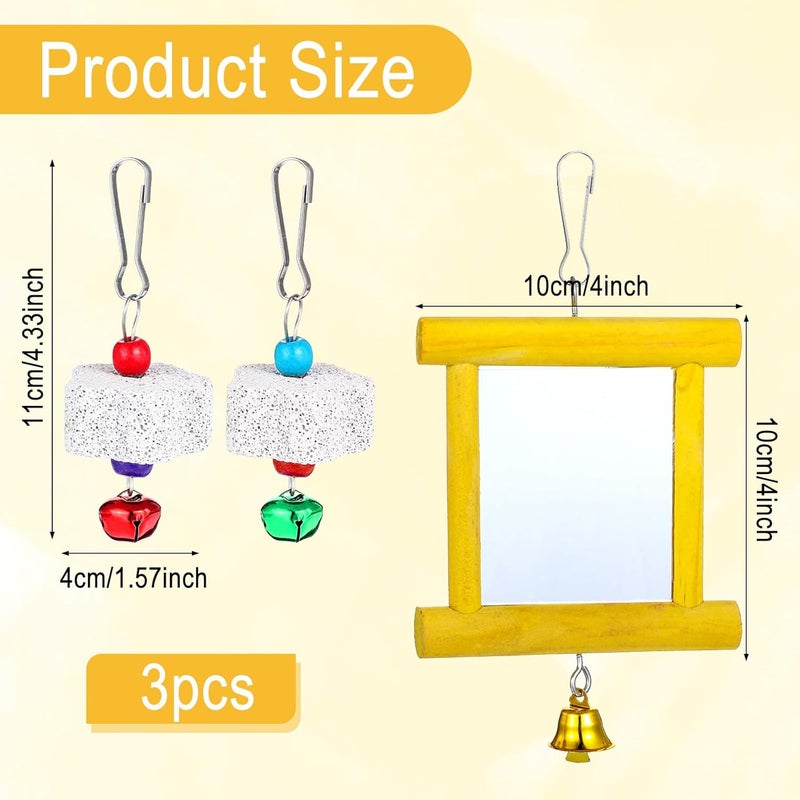 Lnngub Chicken Toys - 1pc Hanging Bell Parrot Chicken Swing Mirror + 2pcs Beak Grinding Stones for Enrichment, Perfect for Coop, Birds, Parrots, Hens, Roosters, and More - Image 2