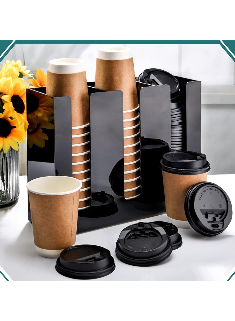 TPGP 3 Compartments Acrylic Coffee Cup Dispenser Organizer Paper Cup Lid Sleeve Holder Disposable Cup Organizer Coffee Shop Supplies Paper Cup Holder Cup Storage Organizer for Counter Wall (Black) - Image 3