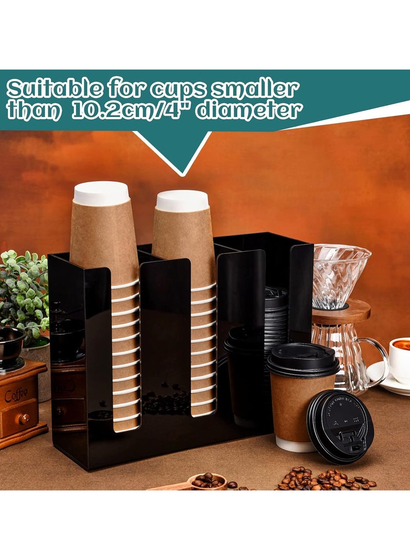 TPGP 3 Compartments Acrylic Coffee Cup Dispenser Organizer Paper Cup Lid Sleeve Holder Disposable Cup Organizer Coffee Shop Supplies Paper Cup Holder Cup Storage Organizer for Counter Wall (Black) - Image 4