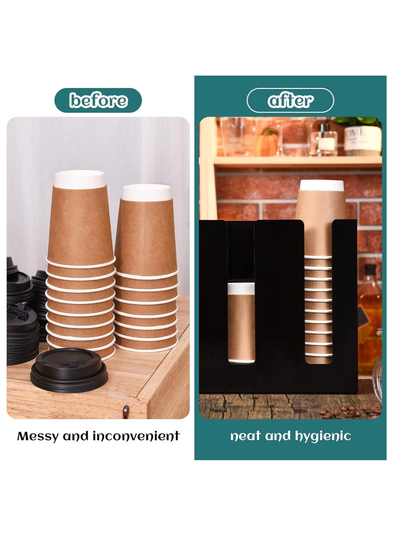 TPGP 3 Compartments Acrylic Coffee Cup Dispenser Organizer Paper Cup Lid Sleeve Holder Disposable Cup Organizer Coffee Shop Supplies Paper Cup Holder Cup Storage Organizer for Counter Wall (Black) - Image 5
