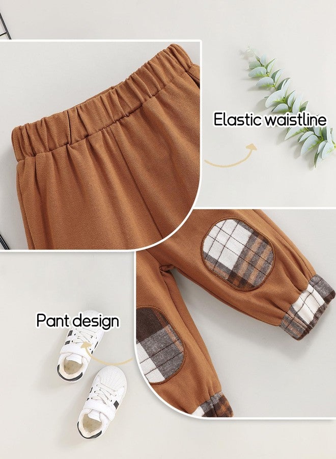 Fuermos Newborn Baby Boy Clothes Hooded Pocket Romper + Plaid Patchwork Pants Suit Infant Fall Winter Pants Outfit Set Brown 0-3Months - Image 4
