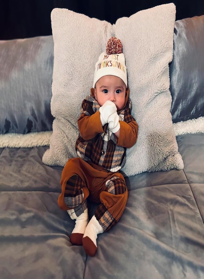 Fuermos Newborn Baby Boy Clothes Hooded Pocket Romper + Plaid Patchwork Pants Suit Infant Fall Winter Pants Outfit Set Brown 0-3Months - Image 2