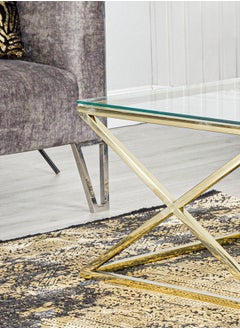 VANITY LIVING VANITY LIVING Coffee Table for Living Room, Modern Tempered Glass Tabletop with Porto Gold Sturdy Stainless Steel Frame, Centre Table for Dining Room  - Image 4