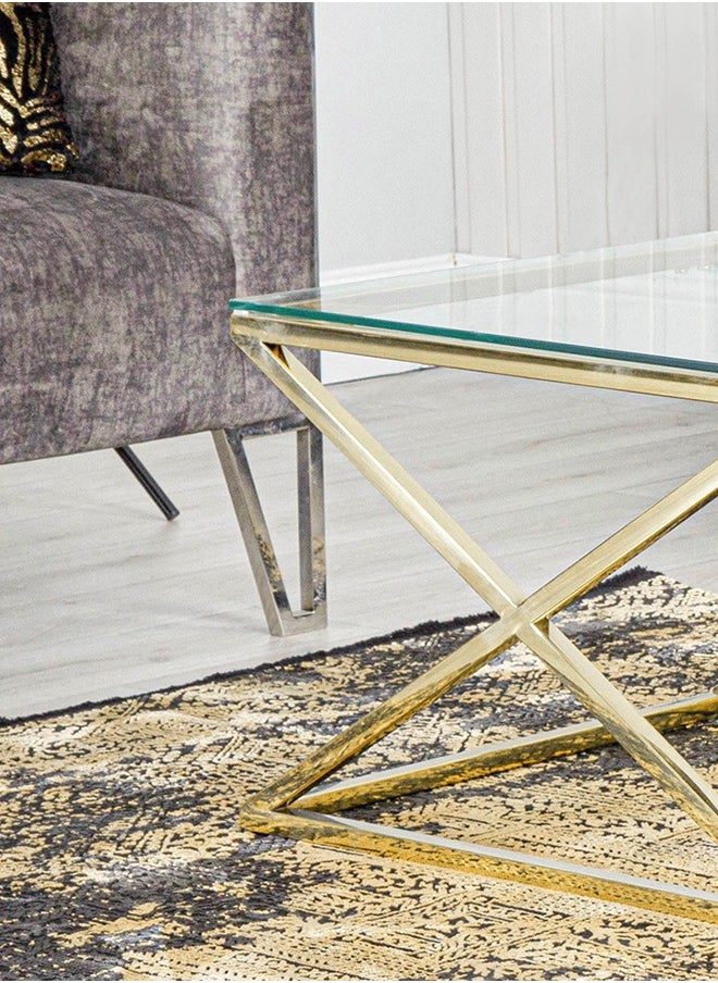VANITY LIVING VANITY LIVING Coffee Table for Living Room, Modern Tempered Glass Tabletop with Porto Gold Sturdy Stainless Steel Frame, Centre Table for Dining Room  - Image 4