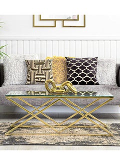 VANITY LIVING VANITY LIVING Coffee Table for Living Room, Modern Tempered Glass Tabletop with Porto Gold Sturdy Stainless Steel Frame, Centre Table for Dining Room  - Image 1