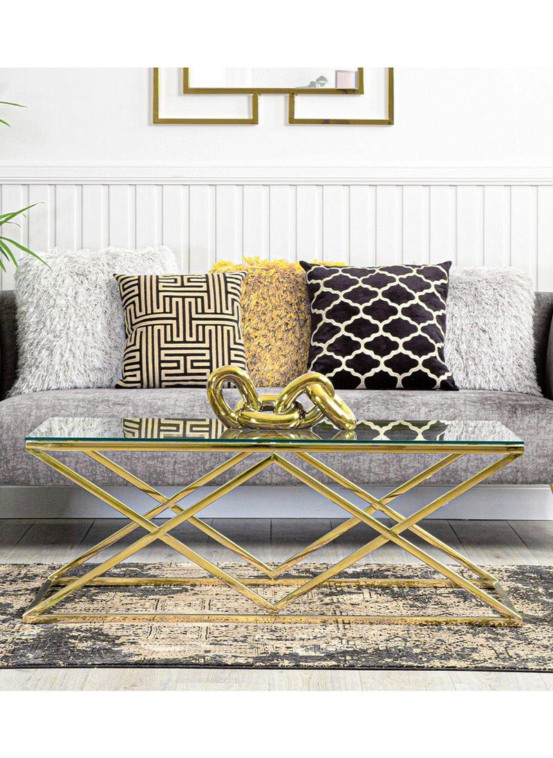 VANITY LIVING VANITY LIVING Coffee Table for Living Room, Modern Tempered Glass Tabletop with Porto Gold Sturdy Stainless Steel Frame, Centre Table for Dining Room  - Image 1