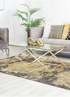 VANITY LIVING VANITY LIVING Coffee Table for Living Room, Modern Tempered Glass Tabletop with Porto Gold Sturdy Stainless Steel Frame, Centre Table for Dining Room  - Image 2