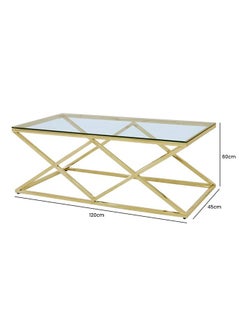 VANITY LIVING VANITY LIVING Coffee Table for Living Room, Modern Tempered Glass Tabletop with Porto Gold Sturdy Stainless Steel Frame, Centre Table for Dining Room  - Image 3