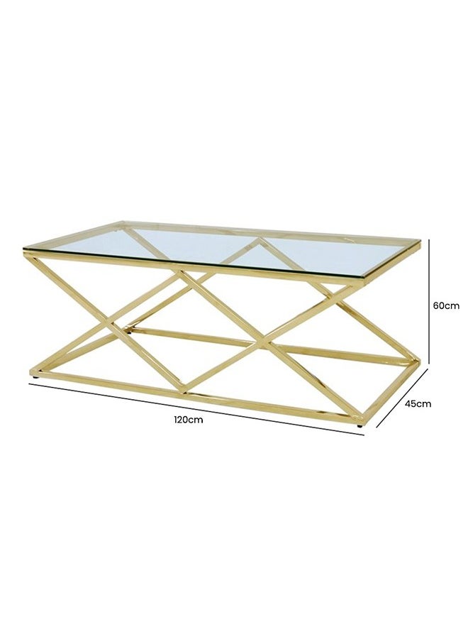 VANITY LIVING VANITY LIVING Coffee Table for Living Room, Modern Tempered Glass Tabletop with Porto Gold Sturdy Stainless Steel Frame, Centre Table for Dining Room  - Image 3