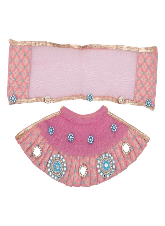 أديتري_كرييشن فستان Laxmi Ganesh فاسترا بوشاك من القماش Lehenga Chunari Dhoti Puja Item Samgari Radha Krishna فستان Laxmi Ganesh Durga Devi Idol تماثيل مهرجان الديوالي الهندي التقليدي (الحجم: - 4") (وردي فاتح) - Image 2