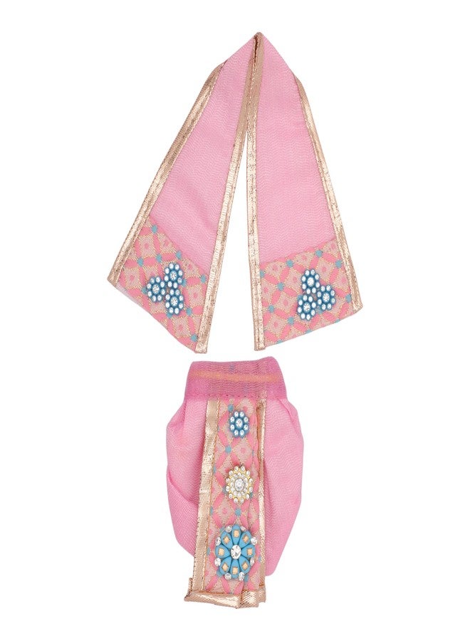 أديتري_كرييشن فستان Laxmi Ganesh فاسترا بوشاك من القماش Lehenga Chunari Dhoti Puja Item Samgari Radha Krishna فستان Laxmi Ganesh Durga Devi Idol تماثيل مهرجان الديوالي الهندي التقليدي (الحجم: - 4") (وردي فاتح) - Image 3