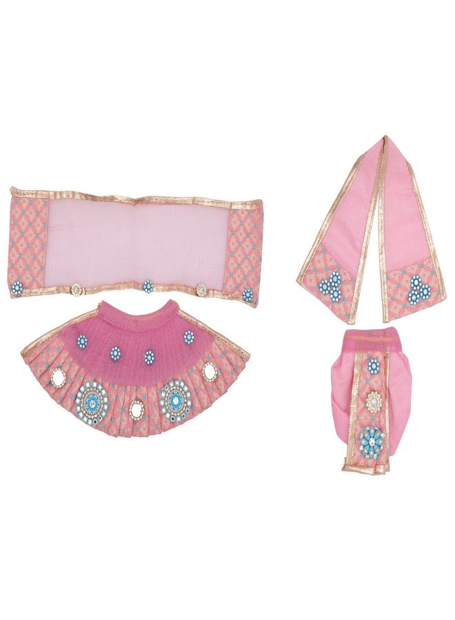 أديتري_كرييشن فستان Laxmi Ganesh فاسترا بوشاك من القماش Lehenga Chunari Dhoti Puja Item Samgari Radha Krishna فستان Laxmi Ganesh Durga Devi Idol تماثيل مهرجان الديوالي الهندي التقليدي (الحجم: - 4") (وردي فاتح) - Image 1