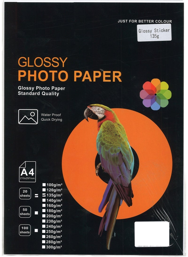 Generic 20-Sheet A4 Size Glossy Photo Paper With Sticker 135gsm Thickness White  - Image 1