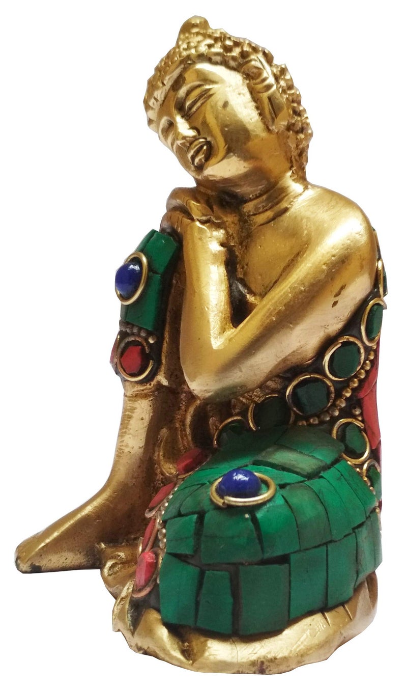 Purpledip Brass Idol Resting Buddha with Glittering Stones (11634) - Image 2