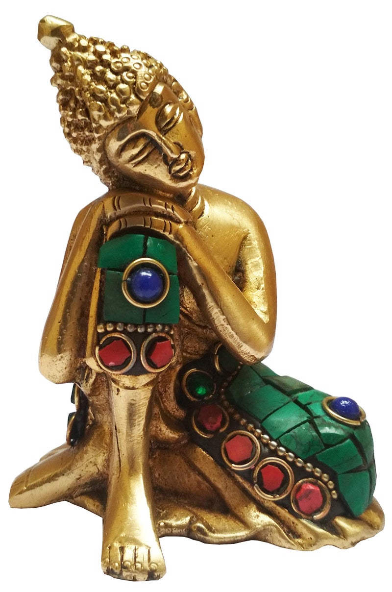 Purpledip Brass Idol Resting Buddha with Glittering Stones (11634) - Image 4