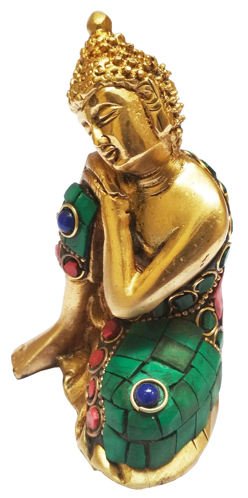 Purpledip Brass Idol Resting Buddha with Glittering Stones (11634) - Image 3
