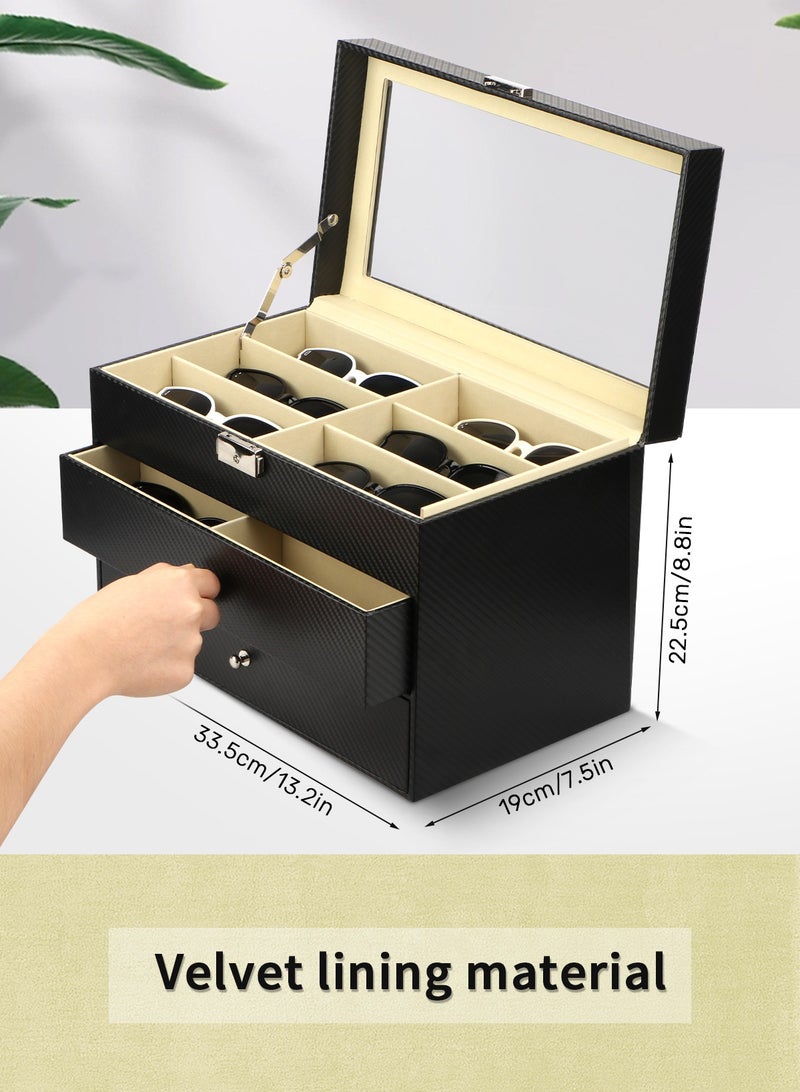 12 علبة ساعة وحافظة مجوهرات و12 قطعة لتخزين النظارات وعلبة عرض جلدية للنظارات الشمسية قابلة للقفل