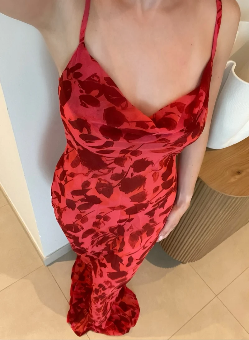 Itty Bitty Kinis Floral Maxi Red Dress