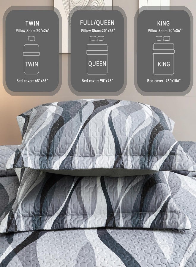 weesire Classic Line Pattern Bedding Quilt Queen Size Modern Grey Black and White Stripe Quilt with 2 Shams, Gray and White Comforter Sets Lightweight Breathable Bedspreads Coverlet, 90''x96'' - Image 4