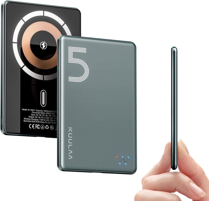 Kuulaa Magsafe Power Bank 5000mAh 20W, Portable Charger Fast Charging, Wireless Magnetic Power Bank, Magnetic Battery Pack Compatible With iPhone 17/16/15/14/13/12 Series - Gray - Image 1