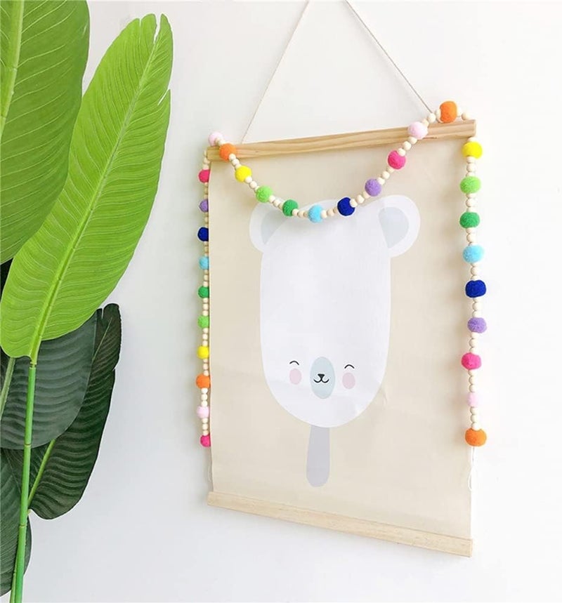 ويوبلز ديكور منزلي، خلفية، زينة جدارية، خرز خشبي، كرات شعر ماكارون، خيط، مجوهرات خيط قوس قزح (ب) - Image 3