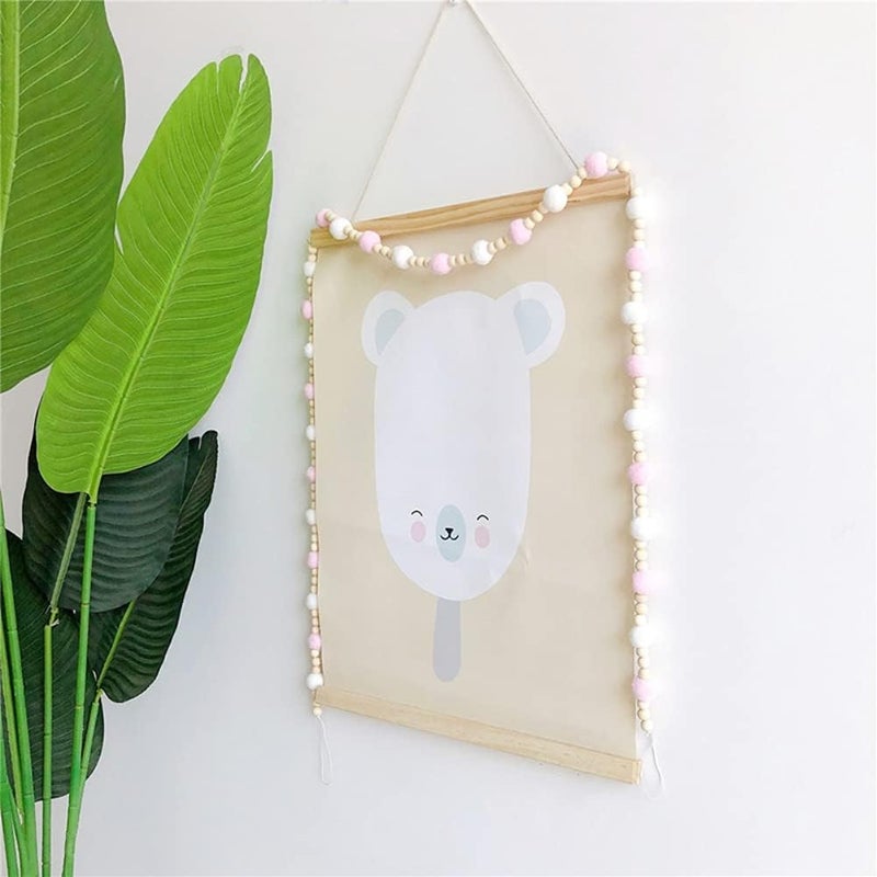 ويوبلز ديكور منزلي، خلفية، زينة جدارية، خرز خشبي، كرات شعر ماكارون، خيط، مجوهرات خيط قوس قزح (ب) - Image 2