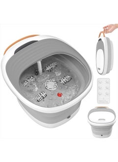 Foot Spa Foot Bath Massager with Heat Bubbles Vibration 4 Removable Massage Rollers (not Motorized), Collapsible Pedicure Foot Spa for Feet Pain Relief at Home Office-Gray
